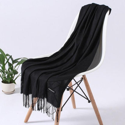 Luxury Fashion Winter Solid Colorful Soft Scarf Hijabs Tassels Long Warm Shawls Hijabs Lightweight Scarfs Scarves Cashmere Elegant Hijabs Scarves Wraps For Women