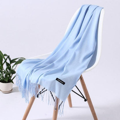 Luxury Fashion Winter Solid Colorful Soft Scarf Hijabs Tassels Long Warm Shawls Hijabs Lightweight Scarfs Scarves Cashmere Elegant Hijabs Scarves Wraps For Women