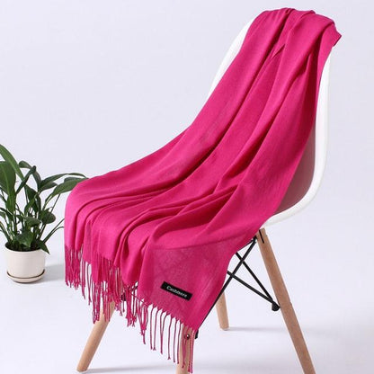 Luxury Fashion Winter Solid Colorful Soft Scarf Hijabs Tassels Long Warm Shawls Hijabs Lightweight Scarfs Scarves Cashmere Elegant Hijabs Scarves Wraps For Women