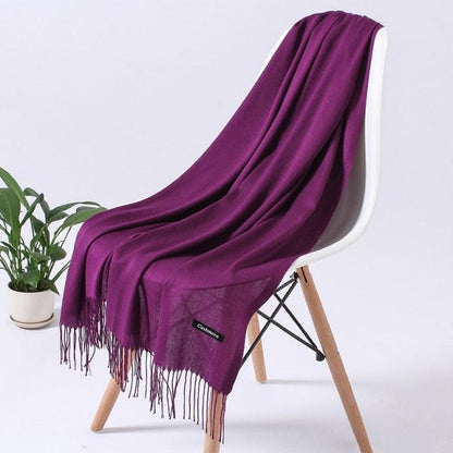 Luxury Fashion Winter Solid Colorful Soft Scarf Hijabs Tassels Long Warm Shawls Hijabs Lightweight Scarfs Scarves Cashmere Elegant Hijabs Scarves Wraps For Women