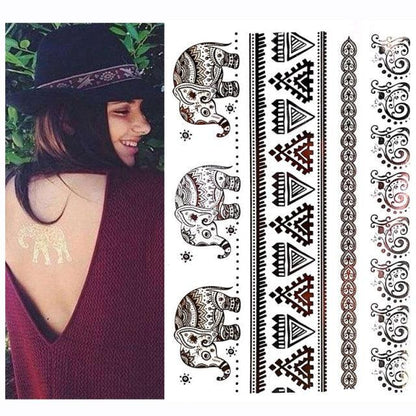 Luxury Flash Metallic Waterproof Temporary Tattoo Gold Silver Flower Tattoo Sticker Long Lasting Gold Design For Womens