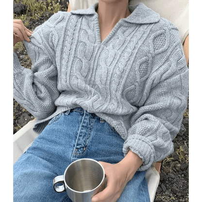 Luxury Kitty Retro Women Sweater Pullovers Knitted Casual Solid Autumn Turn-down Collar Feminine Loose All Match Soft Sweet Tops