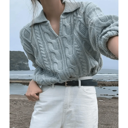 Luxury Kitty Retro Women Sweater Pullovers Knitted Casual Solid Autumn Turn-down Collar Feminine Loose All Match Soft Sweet Tops