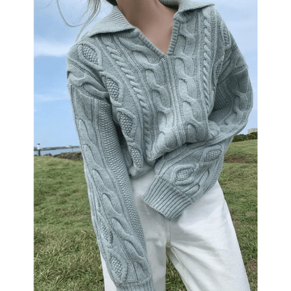 Luxury Kitty Retro Women Sweater Pullovers Knitted Casual Solid Autumn Turn-down Collar Feminine Loose All Match Soft Sweet Tops
