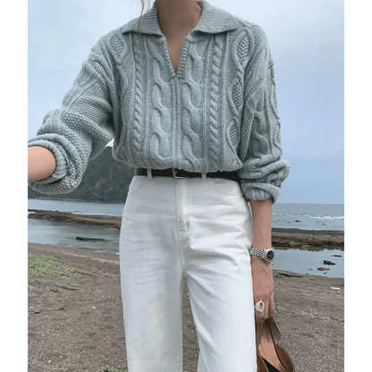 Luxury Kitty Retro Women Sweater Pullovers Knitted Casual Solid Autumn Turn-down Collar Feminine Loose All Match Soft Sweet Tops