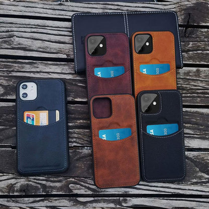 Luxury Leather Card Retro Case for iPhone 14 13 12 Mini 11 Pro Max X XR XS Slim Soft Cover for 14 Max Built-in Metal Plate for Magnetic Mounting & Card Holder Phone Case