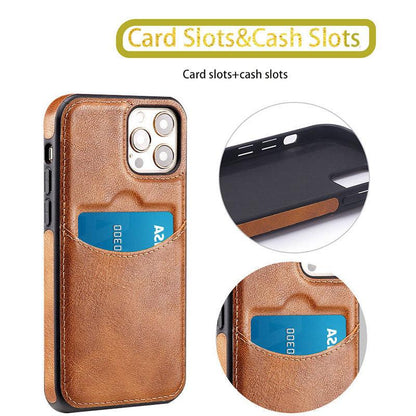 Luxury Leather Card Retro Case for iPhone 14 13 12 Mini 11 Pro Max X XR XS Slim Soft Cover for 14 Max Built-in Metal Plate for Magnetic Mounting & Card Holder Phone Case