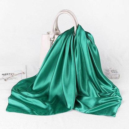 Luxury Long Soft Square Silk Scarves Lightweight Elegant Satin Silk Soft Head Wrap Escharpe Hijab Scarf Muslim Female Silky Shawls Wrap Hair Head Scarves Bandanna For  Women 90*90cm