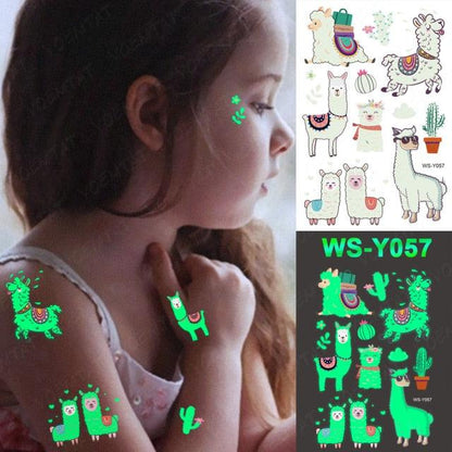 Luxury Luminous Tattoo Stickers Unicorn Stars Temporary Waterproof Luminous Fake Tattoos Stickers Dinosaur Butterfly For Children