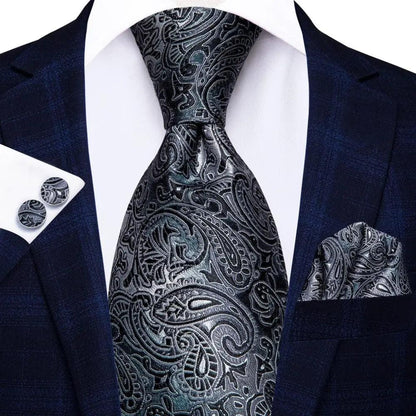 Luxury Men Silk Necktie Pocket Square Matching Handkerchief  Cufflinks Set Formal Design Printed Business Necktie For Men