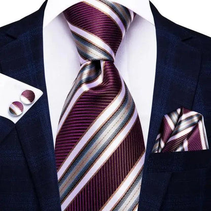 Luxury Men Silk Necktie Pocket Square Matching Handkerchief  Cufflinks Set Formal Design Printed Business Necktie For Men
