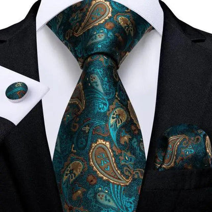 Luxury Men Silk Necktie Pocket Square Matching Handkerchief  Cufflinks Set Formal Design Printed Business Necktie For Men