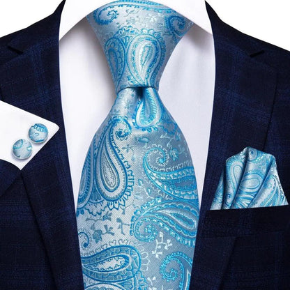 Luxury Men Silk Necktie Pocket Square Matching Handkerchief  Cufflinks Set Formal Design Printed Business Necktie For Men