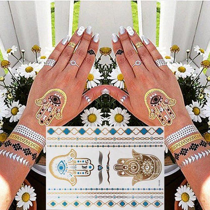 Luxury Metallic Gold Waterproof Temporary Tattoo Feather Elephant Fashion Different Design Tattoos For Womens