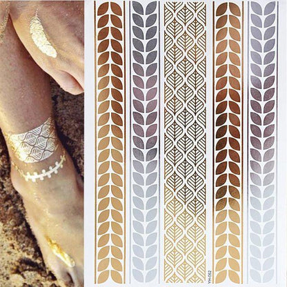 Luxury Metallic Gold Waterproof Temporary Tattoo Feather Elephant Fashion Different Design Tattoos For Womens