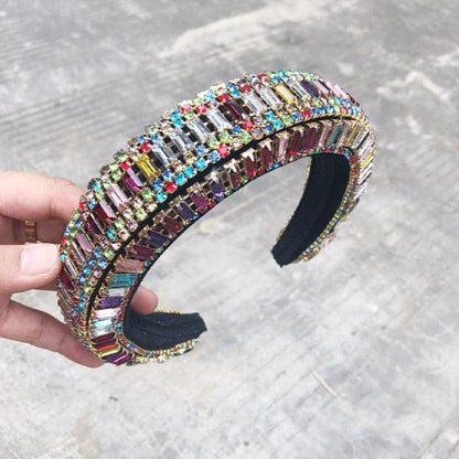 Luxury  Sparkly Padded Rhinestones Headbands Full Crystal Hairbands Wide Headwear White Gorgeous Hair Accessories For Women