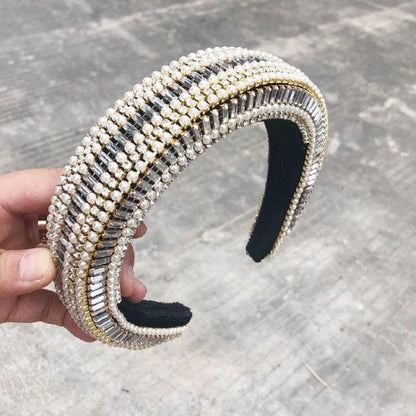 Luxury  Sparkly Padded Rhinestones Headbands Full Crystal Hairbands Wide Headwear White Gorgeous Hair Accessories For Women