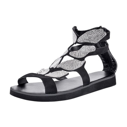 Luxury Summer Fashion Rhinestone Sandal Women Butterfly Soft Non-slip Flat Shoes Casual Breathable Outdoor Beach Rhinestone Sandals Women's Flat Sandals Jeweled Party Sandals