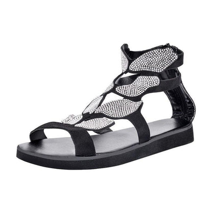 Luxury Summer Fashion Rhinestone Sandal Women Butterfly Soft Non-slip Flat Shoes Casual Breathable Outdoor Beach Rhinestone Sandals Women's Flat Sandals Jeweled Party Sandals