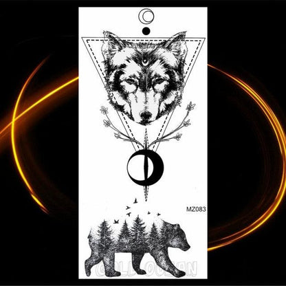 Luxury Tiger Temporary Tattoos Fox Wolf Fake Tattoo Sticker Realistic Black Animal Temporary Tattoo Stickers For Mens