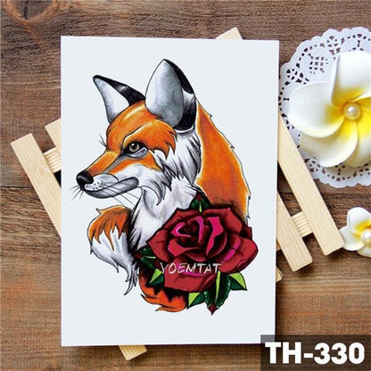 Luxury Waterproof Wolf Fox Temporary Watercolor Tattoo Sticker Modern 3D Animals Tattoos