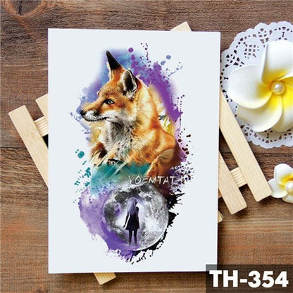 Luxury Waterproof Wolf Fox Temporary Watercolor Tattoo Sticker Modern 3D Animals Tattoos
