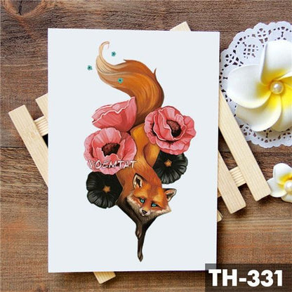 Luxury Waterproof Wolf Fox Temporary Watercolor Tattoo Sticker Modern 3D Animals Tattoos