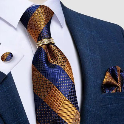 Luxury Wedding High Quality Solid Color Floral Tie For Men Fashion Silk Necktie Cufflink Silk Tie Set For Men