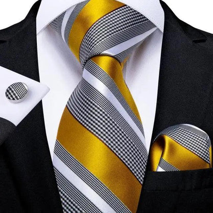 Luxury Wedding Party Floral Design Silk Necktie Hanky And Matching Cufflinks Set For Men Classic Design Necktie Set For Men