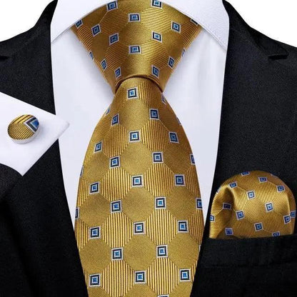 Luxury Wedding Party Floral Design Silk Necktie Hanky And Matching Cufflinks Set For Men Classic Design Necktie Set For Men