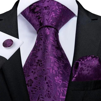 Luxury Wedding Party Floral Design Silk Necktie Hanky And Matching Cufflinks Set For Men Classic Design Necktie Set For Men