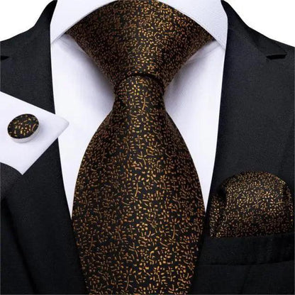 Luxury Wedding Party Floral Design Silk Necktie Hanky And Matching Cufflinks Set For Men Classic Design Necktie Set For Men