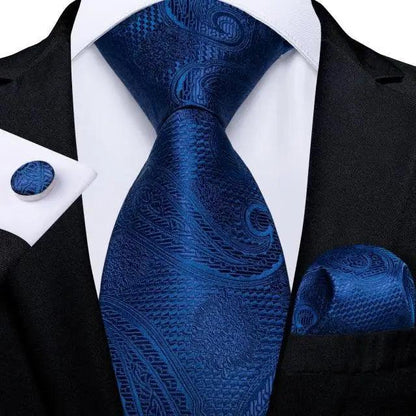 Luxury Wedding Party Floral Design Silk Necktie Hanky And Matching Cufflinks Set For Men Classic Design Necktie Set For Men