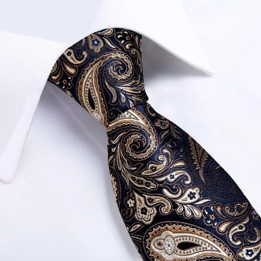 Luxury Wedding Party Floral Design Silk Necktie Hanky And Matching Cufflinks Set For Men Classic Design Necktie Set For Men