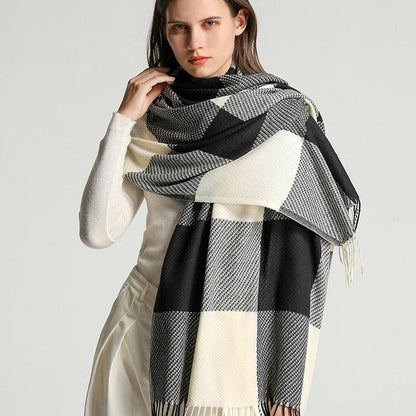 Winter  Long Plaid Headwear Scarf Warm Shawls Cashmere Female Scarfs Scarves Lady Tassel Shawl Wraps For Women