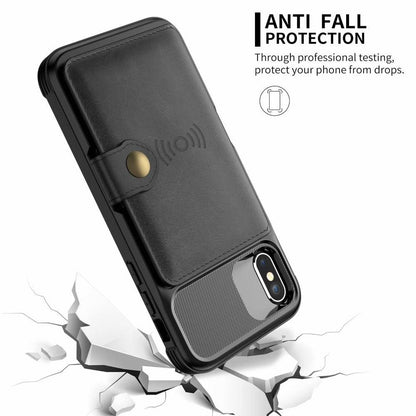 Magnetic Black Leather Wallet Case for iPhone 14 13 11 12 Case Armor Shockproof Card Holder Wallet Flip Cover Buckle Cash Card Sleeve Leather Protective Kickstand Durable High Capacity Phone Case