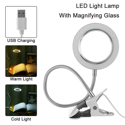 Magnifier Nail Beauty Light Tattoo Clip Light USB Table Lamp Flexible LED Desk Lamp Student Book Lights Study Lamp Reading Light Decorative Table Lamp Cute Study Lamps for Bedroom Décor