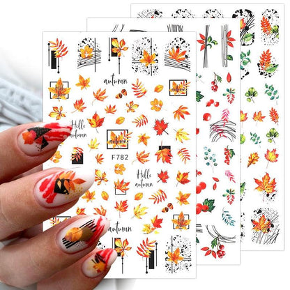Maple Leaves 3D Nail Stickers Fall Leaf Flowers Line Sliders For Nails Self Adhesive Stickers Autumn Manicuring Decals Transfer Nail Decals Sticker For Pretty Girl Self-Adhesive Nail Decals Designer Nail Stickers for Acrylic