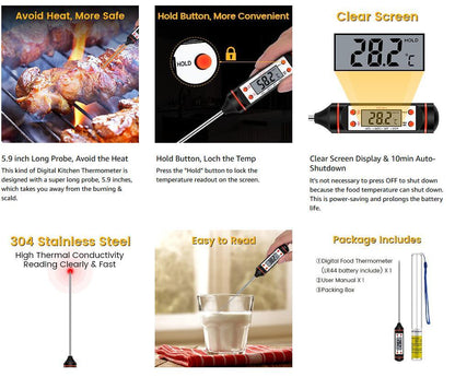 Meat Thermometer Digital Cooking Food Digital Candy Cooking Thermometer Kitchen Cooking Thermometer Instant Read for BBQ Grill Oil Milk Bath Water Deep Fry Kitchen BBQ Probe Water Milk Oil Liquid Oven Digital Temperature Sensor Meter Thermocouple