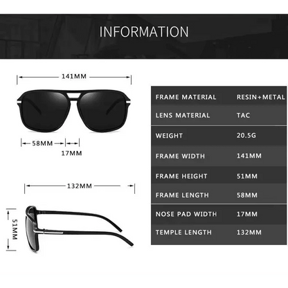 Men Elegant Cool Square Style Fashion Polarized Sunglasses Driving Vintage Design UV400 Sun Glasses