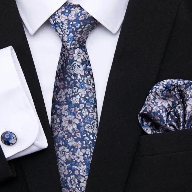 Men Elegant Red Silk Tie Classic Necktie Cufflinks Set Business Necktie With Handkerchief Perfect Match With Wedding Suit