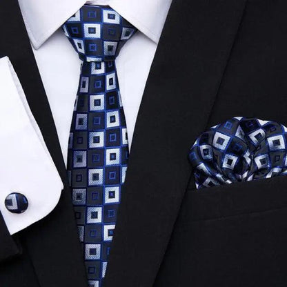 Men Elegant Red Silk Tie Classic Necktie Cufflinks Set Business Necktie With Handkerchief Perfect Match With Wedding Suit