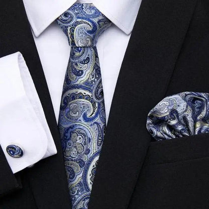 Men Elegant Red Silk Tie Classic Necktie Cufflinks Set Business Necktie With Handkerchief Perfect Match With Wedding Suit
