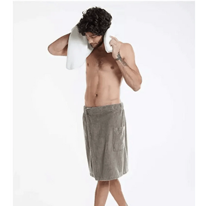 Men Plush Fleece Wrap Spa Gym Bath Wrap Solid Color Classy Design Bathrobes With Pocket Trendy Men's Bath Wrap