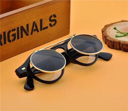 Men Vintage Flat Top Goggles Round Design Metal Retro Glasses For Men & Women Flip Up Sun Glasses New Colourful Fashionable Sunglasses For Men & Women