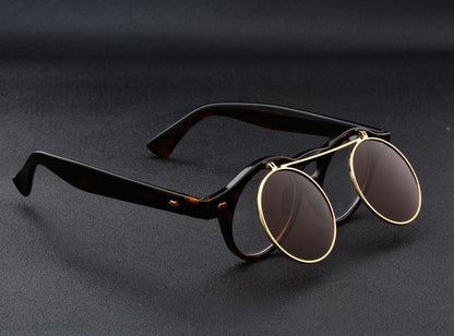 Men Vintage Flat Top Goggles Round Design Metal Retro Glasses For Men & Women Flip Up Sun Glasses New Colourful Fashionable Sunglasses For Men & Women
