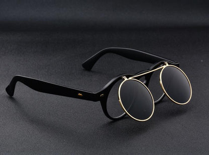 Men Vintage Flat Top Goggles Round Design Metal Retro Glasses For Men & Women Flip Up Sun Glasses New Colourful Fashionable Sunglasses For Men & Women