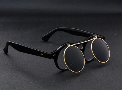 Men Vintage Flat Top Goggles Round Design Metal Retro Glasses For Men & Women Flip Up Sun Glasses New Colourful Fashionable Sunglasses For Men & Women