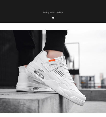 Men White Casual Leather Fashion Sneakers Breathable Sports Running Shoes Leather Running Sport Air Cushion Outdoor Training Sneakers High Quality Design