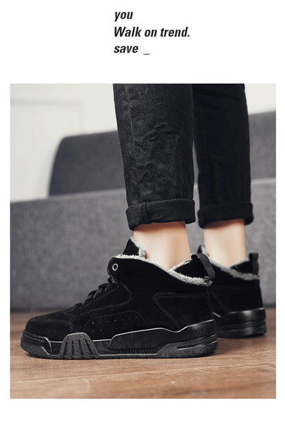 Men Winter Comfortable Shoes Warm Fur Snow Boots Ankle Winter Boots For Men Plush Sneakers High-Top Outdoor Snow Boots Water Resistant Shoes Anti-Slip Fully Fur Lined Casual Lightweight Shoes